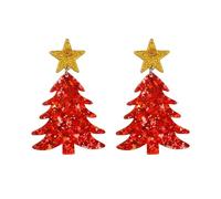 Orecchini natalizi da donna con campanella di cristallo rosso scintillante, albero di Natale, cappello di Natale per Natale, No, Zinco, Nessuna pietra preziosa