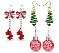 Orecchini natalizi da donna con campanelle glitterate, orecchini a forma di albero, per riempire la calza della Befana, orecchini da donna, regalo per feste di Natale