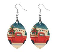 Orecchini natalizi in legno con camion rosso, da donna, gioielli vintage eleganti in legno, orecchini leggeri per matrimoni, feste, regalo di tutti i giorni, Apricot shaped, Legno, Legno