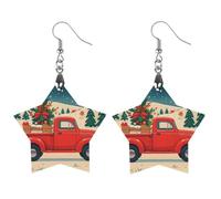 Orecchini natalizi in legno con camion rosso, da donna, gioielli vintage eleganti in legno, orecchini leggeri per matrimoni, feste, regalo di tutti i giorni, Circular, Legno, Legno