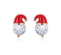 Orecchini natalizi per donne, ragazze, cappello di Natale rosso, orecchini a perno con gemme di cristallo, adatti per eventi a tema Natale e Ringraziamento, gioielli, regali, Grande, Cristallo di