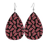 Orecchini neri con stampa bacon per donne, orecchini colorati in pelle a goccia per le donne alla moda, orecchini a goccia gioielli