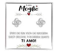 Orecchini Nodo Donna Moglie con finitura in Oro bianco giallo 18k Regalo mogli Idea per lei Compleanno, Natale - Cofanetto con DEDICA incluso. (Orecchini Nodo Argento - Moglie)
