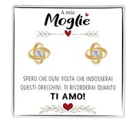 Orecchini Nodo Donna Moglie con finitura in Oro giallo 18k Regalo mogli Idea per lei Compleanno, Natale - Cofanetto con DEDICA incluso. (Orecchini Nodo Oro - Moglie)