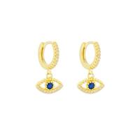 Orecchini Occhio Turco Oro con Cristalli, Cerchi con Zirconi e Pietra Blu, 20x12mm