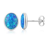 Orecchini Opale Orecchini a bottone in Argento Sterling 925 Opale Oval Blu Gioielli Ipoallergenici per Donna 6 mm