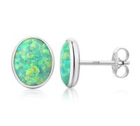 Orecchini Opale Orecchini a bottone in Argento Sterling 925 Opale Oval Verde Gioielli Ipoallergenici per Donna 7 mm