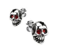 Orecchini Orecchie Bikers Acciaio 316L Teschio E Zirconi Rosso Cranio Orecchini