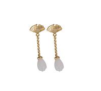 orecchini, Orecchini a bottone in argento 925 con foglia di albicocca e giada Hetian