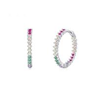 Orecchini Oro Bianco 18Kt, Orecchini Donna Cerchietto con gemma colorata