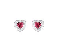 Orecchini Oro Bianco Donna, 9K Orecchini A Lobo con Heart Lab ha creato Ruby
