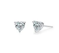 Orecchini Oro Bianco Donna, Donna Orecchini a bottone con moissanite a cuore solitario in 9 carati