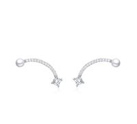 Orecchini Oro Bianco Donna, Donna Orecchini a bottone Forma del sorriso con moissanite e perla in 9 carati