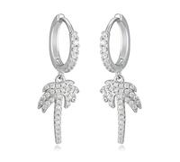Orecchini Oro Bianco Pendenti, Donna Orecchini pendenti Cerchietto con ciondolo a forma di palma da cocco in moissanite in 18 carati
