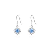 Orecchini Oro Bianco Pendenti, Orecchini Pendenti Donna Ciondolo con moissanite a fiore e acquamarina sintetica