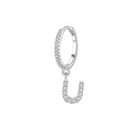 Orecchini Oro Bianco Ragazza, 14K Orecchini Donna Cerchietto con lettera U in moissanite