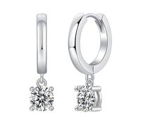 Orecchini Oro Bianco Ragazza, 14K Orecchini Donna Elegante pendente con moissanite rotonda da 0,5 ct a quattro griffe.
