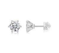 Orecchini Oro Bianco Ragazza, 9K Orecchini A Lobo con 6 griffe Moissanite taglio rotondo 1ct