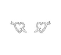 Orecchini Oro Bianco Ragazza, Donna Orecchini a bottone Freccia di Cupido e cuore con moissanite in 18 carati