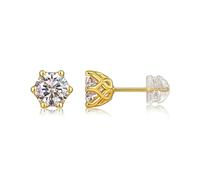 Orecchini Oro Giallo Donna, 9K Orecchini A Lobo Moissanite solitaria rotonda da 3 carati