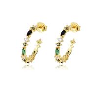 Orecchini Oro Giallo Donna, 9K Orecchini Donna A forma di C con tormalina verde, peridoto, onice nero e moissanite