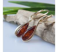 orecchini oro vero gioiello in ambra parte pregiata cristallo piccole gocce leva