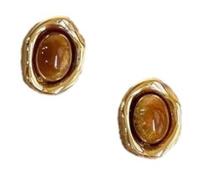 Orecchini Ovale Marrone Gemma Orecchini in Tono Oro con Pietra Gemma Ovale Marrone Eleganti Accessori per le Orecchie Adatto per Vacanze, Festival, Feste, Lavoro e Vita Quotidiana