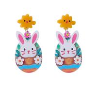 Orecchini pasquali cartoni animati carino uovo coniglio acrilico orecchini moda pulcino per le donne fiocco per le donne Natale, 5.5cm, Acrilico