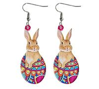 Orecchini pasquali coniglietto cesto di fiori carino stampa uovo pollo primavera fiore orecchini divertenti orecchini pendenti per le donne, Misura unica, Acrilico, Nessuna pietra preziosa