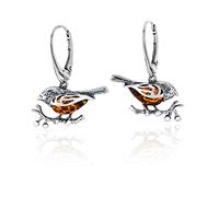 Orecchini passeri in argento Sterling 925 con ambra baltica Cognac regalo da donna, in argento Sterling, ambra, Argento sterling, Ambra