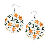 Orecchini Pelle Donna Orange Flowers Green Leaves Confortevoli Orecchini Pendenti Donna Stampa Waterdrop Di Orecchino Di Cuoio Per Festa Bambina Mamma
