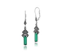 Orecchini Pendente Art Déco in Argento Sterling con Crisocolla e Marcasite Verdi