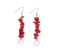 Orecchini Pendente Donna,Orecchini Pendenti in Corallo Rosso con Pietra Burattata con Pendente A Cuore Orecchini Pendenti Lunghi con Gancio Guarigione Cristallo Reiki Equilibrio Chakra Gioielli Rega