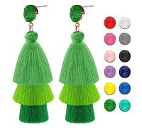 Orecchini Pendenti a 3 Strati Con Nappa,Orecchini Lunghi Con Nappa a Strati Boho,Orecchini Verdi Donna,Orecchini a cascata con nappa in stile bohémien