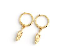 Orecchini pendenti a cerchio con piume argento Sterling S925 con ciondoli a forma di goccia, pendenti e pendenti