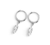 Orecchini pendenti a cerchio con piume argento Sterling S925 con ciondoli a forma di goccia, pendenti e pendenti