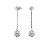 Orecchini Pendenti A Doppia Discoteca Rotonda Con Pavé Di Cristallo Bianco Per Donne. Argento Sterling .925