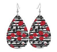 Orecchini pendenti a doppia faccia con stampa a righe bianche e nere e rose rosse, accessori per tutte le occasioni