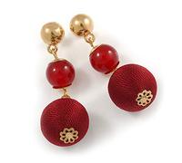 Orecchini pendenti a doppia sfera color oro con sangue di bue e bordeaux, lunghezza 55 mm