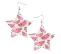 Orecchini pendenti a forma di anguria con frutta fresca per donne, orecchini pendenti a forma di stella scintillante, gioielli alla moda per una serata fuori, One Size, Pelle