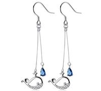 Orecchini pendenti a forma di balena, in argento Sterling S925, con cristalli blu, con zirconia cubica e ciondolo a forma di pesce