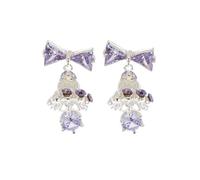 Orecchini pendenti a forma di campanello in rame placcato argento da donna, multi ombra viola cz orecchini a goccia con ciondolo in pizzo con argento sterling 925, gioielli romantici per matrimonio, a