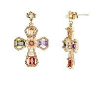 Orecchini pendenti a forma di croce, orecchini da donna Nobel Colorati Bianco Placcato Oro Zirconia Forma Rettangolare per Compleanno, Oro bianco Gemma, Zirconia cubica