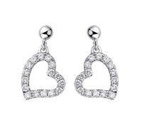Orecchini pendenti a forma di cuore cavo con diamante da 0,16 ct