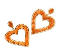 Orecchini Pendenti A Forma Di Cuore Cavo In Stile Bohémien, Orecchini Versatili In Corda Arancione Avvolti A Mano, Gioielli Estivi Alla Moda per Donne e Ragazze.