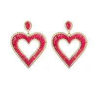 Orecchini Pendenti A Forma Di Cuore Cavo In Stile Bohémien, Orecchini Versatili In Corda Rossa Avvolti A Mano, Gioielli Estivi Alla Moda per Donne e Ragazze.