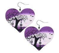 Orecchini pendenti a forma di cuore con immagine spettrale viola e nero, 2 pezzi, eleganti e leggeri, per donne e ragazze, taglia unica, in pelle, senza pietre preziose