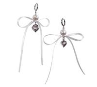 Orecchini pendenti a forma di cuore con perle e nodi, alla moda, con gancio per l'orecchio, gioielli