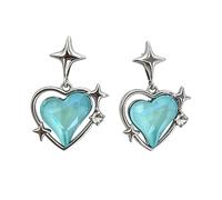 Orecchini pendenti a forma di cuore con stella di tono argento, gioielli con orecchie a goccia in zircone multi sfaccettato per giovani donne alla moda