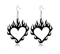 Orecchini pendenti a forma di cuore in acrilico leggero con fiamma spina, divertenti e creativi, punk rock, hip hop, Halloween, orecchini vintage a forma di cuore con fiamma cava per donne, cosplay